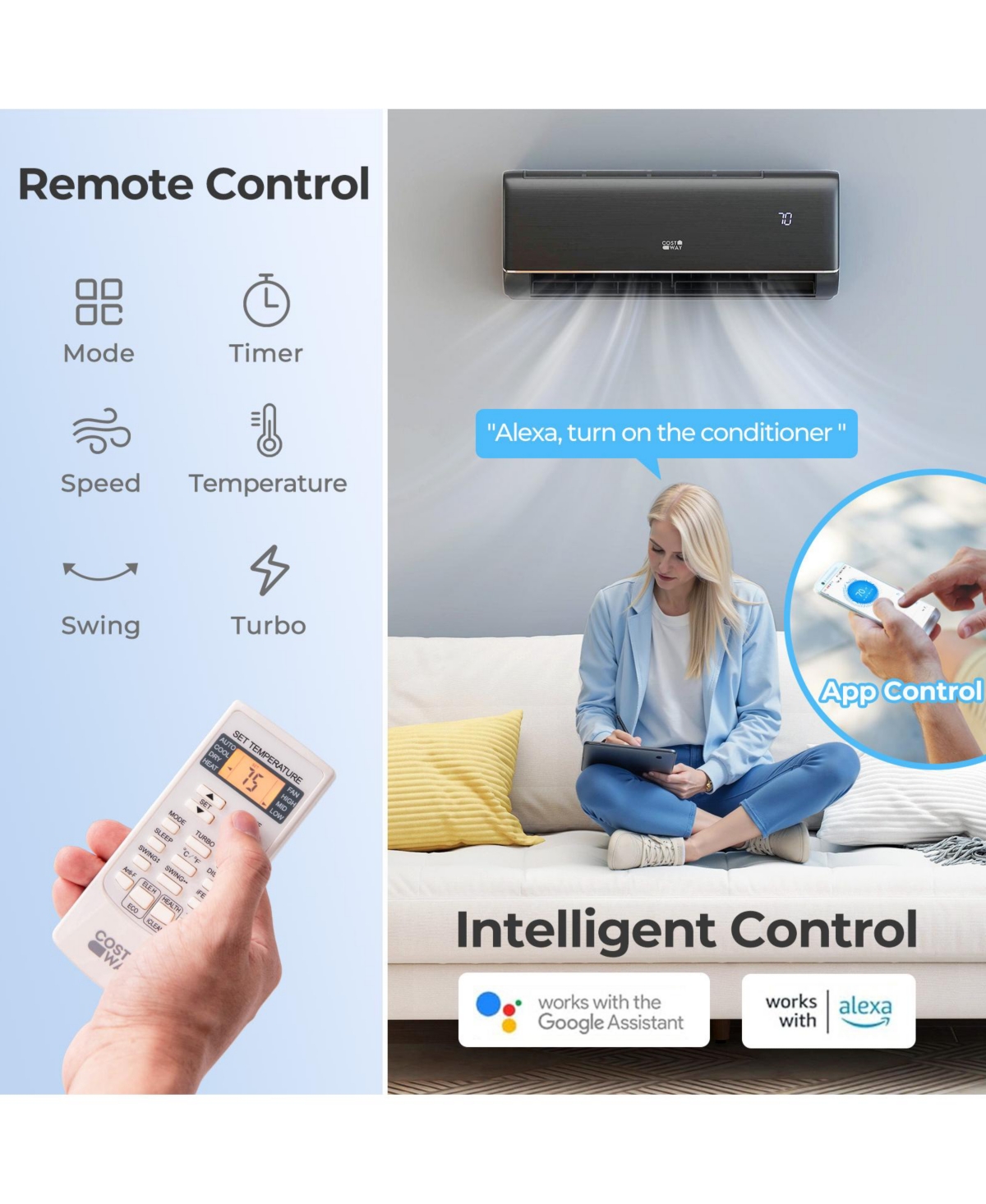Costway 12000BTU Wifi Enabled Mini Split Ac 22 SEER2115V Inverter Air Conditioner
