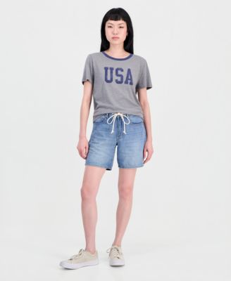 Women's Tie-Waist Cotton Denim Shorts