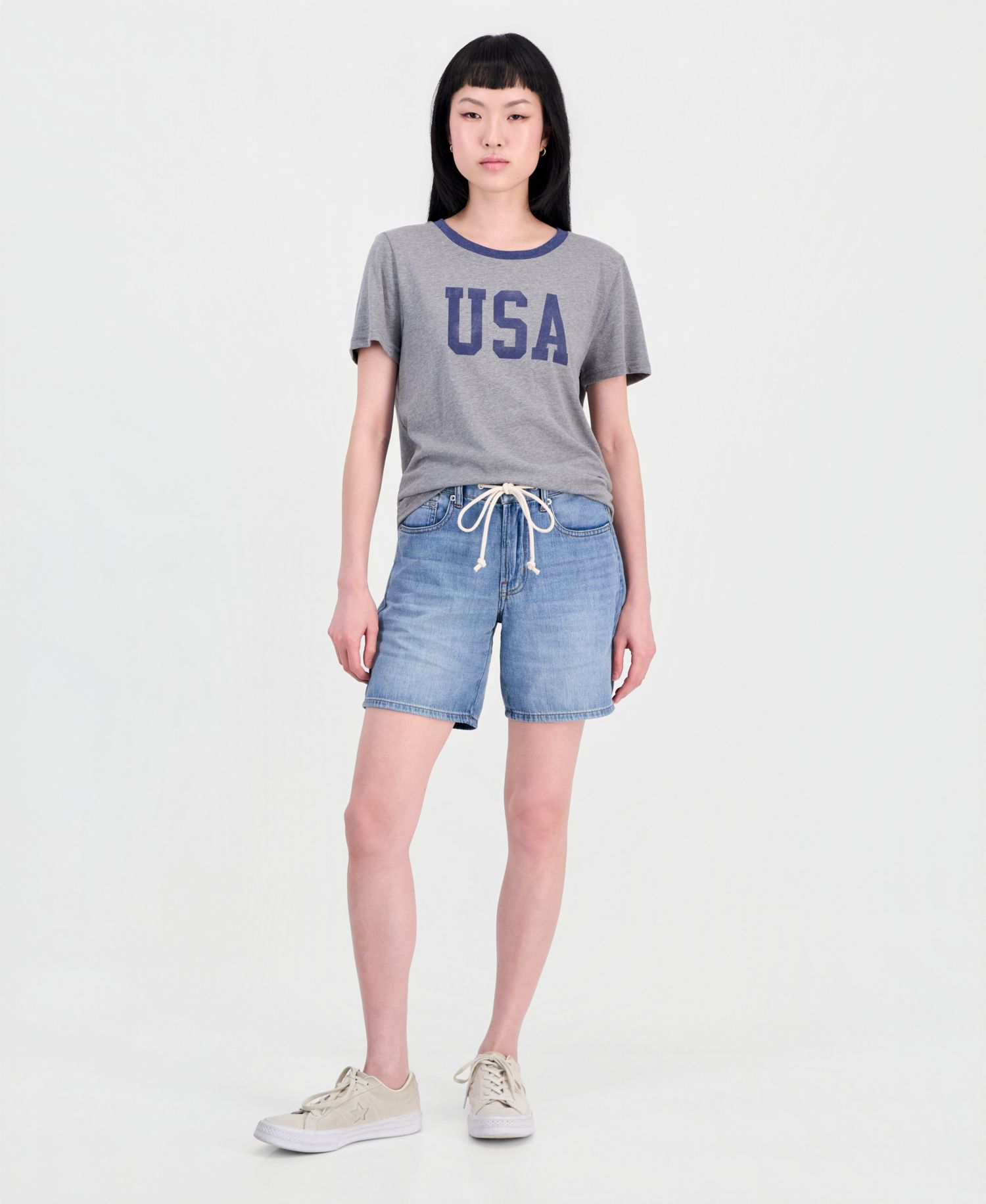 Women's Tie-Waist Cotton Denim Shorts