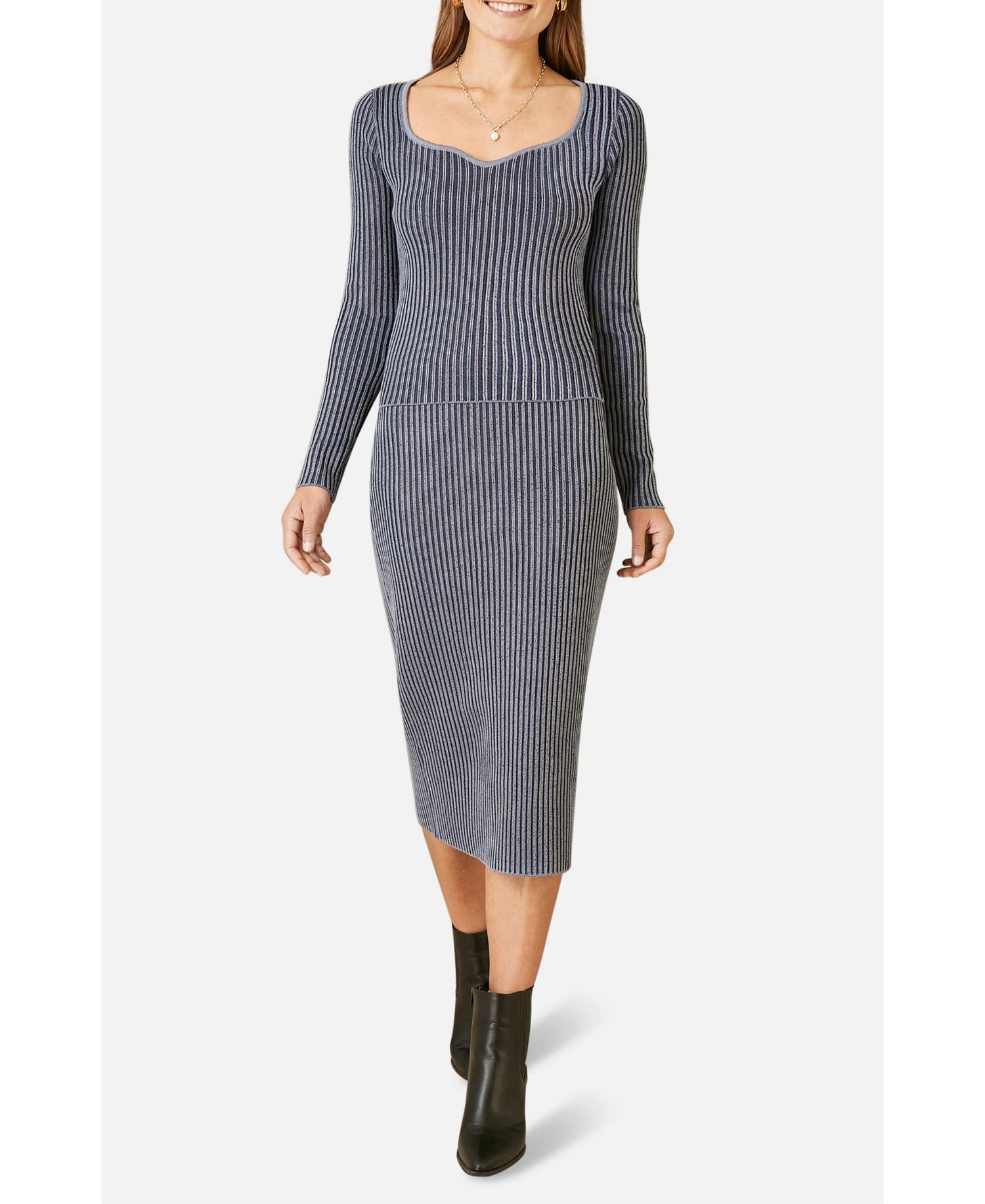 Women's Rib Knit Midi Skirt Stretch and Cozy
