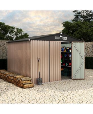Outdoor Metal Storage Shed With Integrated Solar Light For Garden And Backyard Tool Organization