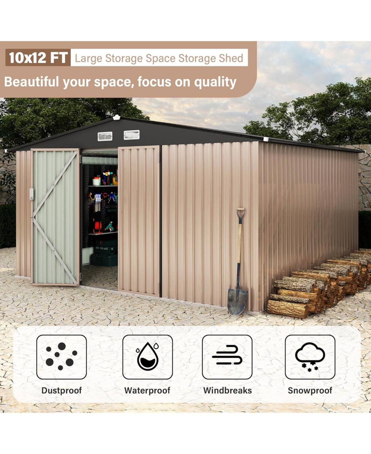 GarveeLife Outdoor Metal Yard Garden Shed Kit With Lockable Door Air Vent And Utility Storage For Backyard Garden Patio Lawn