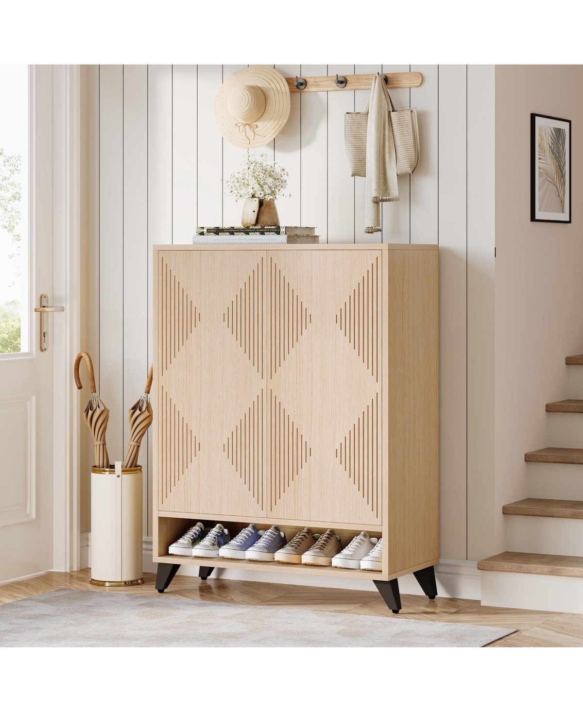 Slickblue Wood Shoe Cabinet with 6 Tier Adjustable Storage Shelves