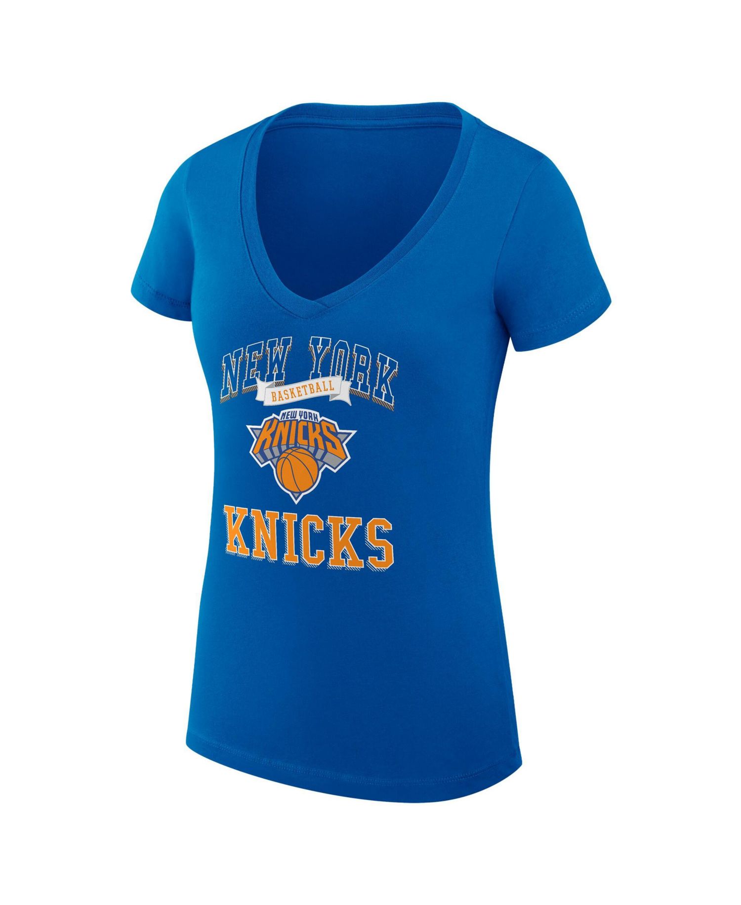 Women's Blue New York Knicks Super-Slim Fit Lightweight Team Logo V-Neck T-Shirt