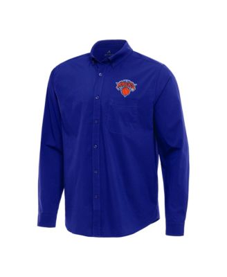Men's Royal New York Knicks Flight Woven Tri-Blend Long Sleeve Button-Down Shirt