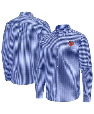 Men's Blue New York Knicks Ellis Woven Tri-Blend Button-Down Shirt