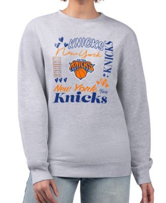 Women's Heather Gray New York Knicks Collage Team Graphic Fleece Pullover Sweatshirt