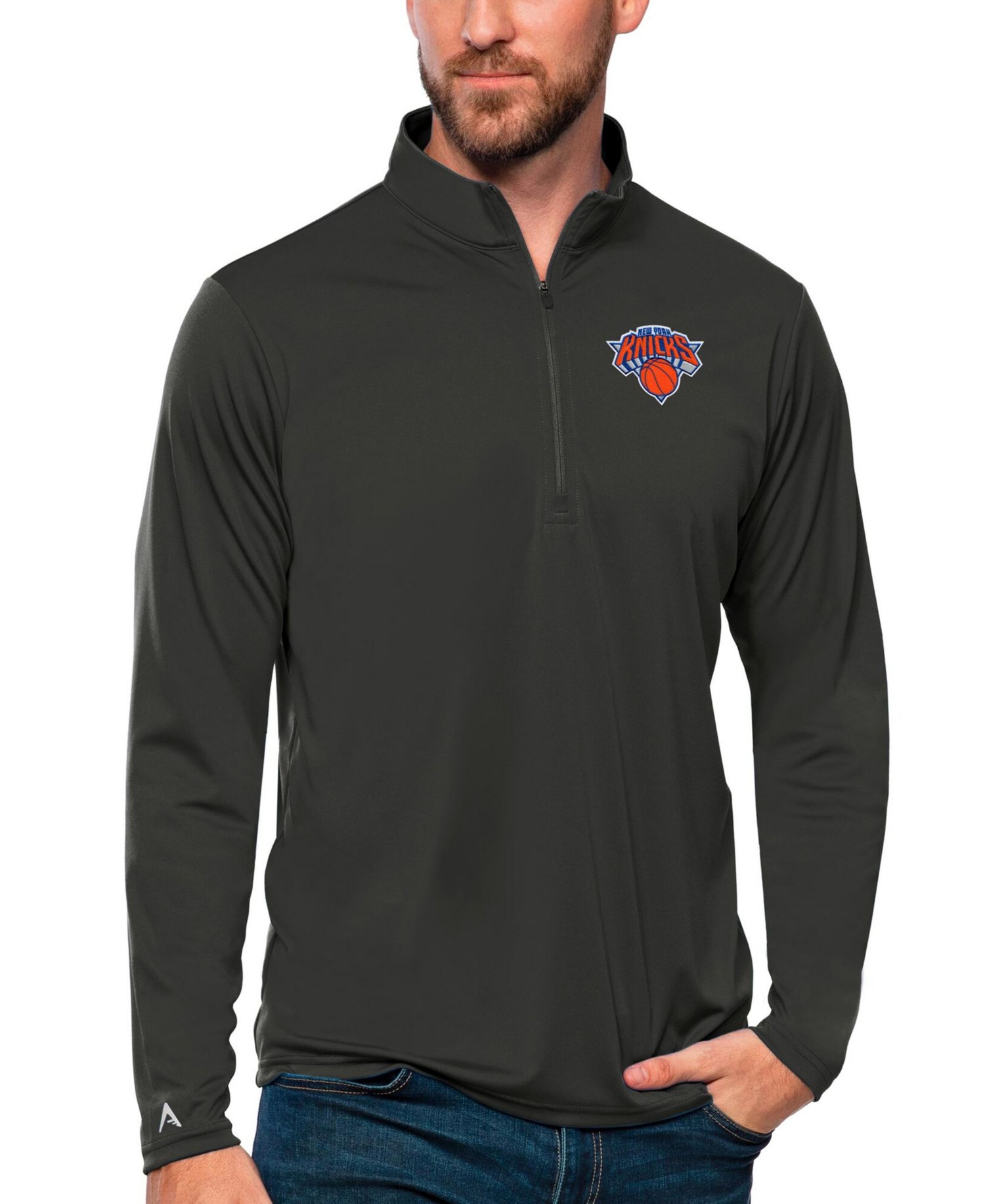 Men's Charcoal New York Knicks Tribute Quarter-Zip Pullover Sweatshirt