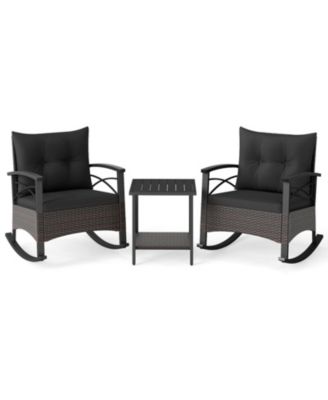 Rocking Bistro Set PE Rattan Rocker Chairs with Acacia Wood Top Table