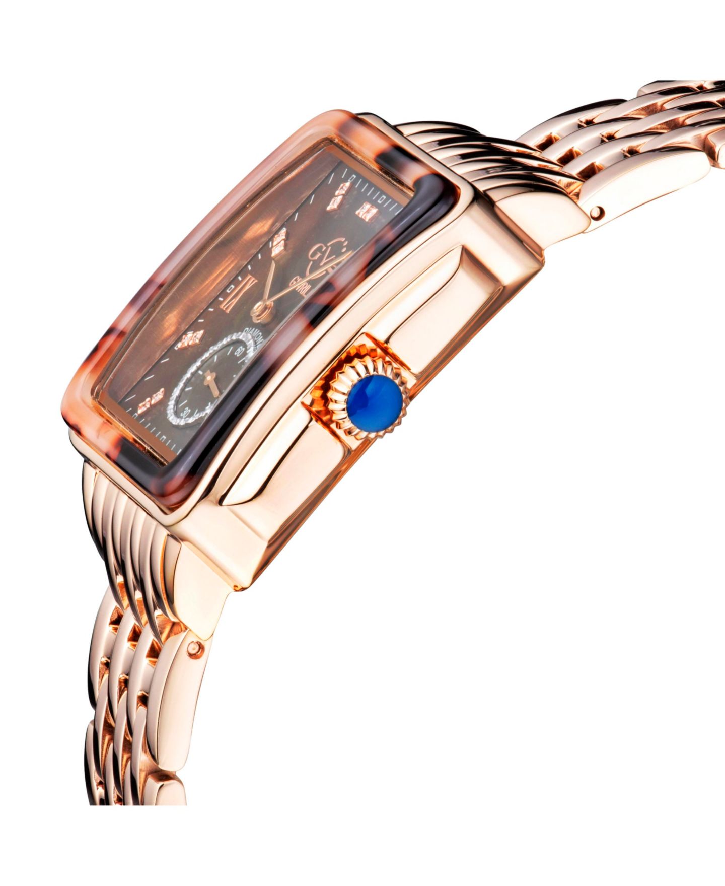 Женские часы GV2 by Gevril Bari Tortoise Swiss Quartz Diamond IP Stainless Steel Bracelet Watch — фото 2
