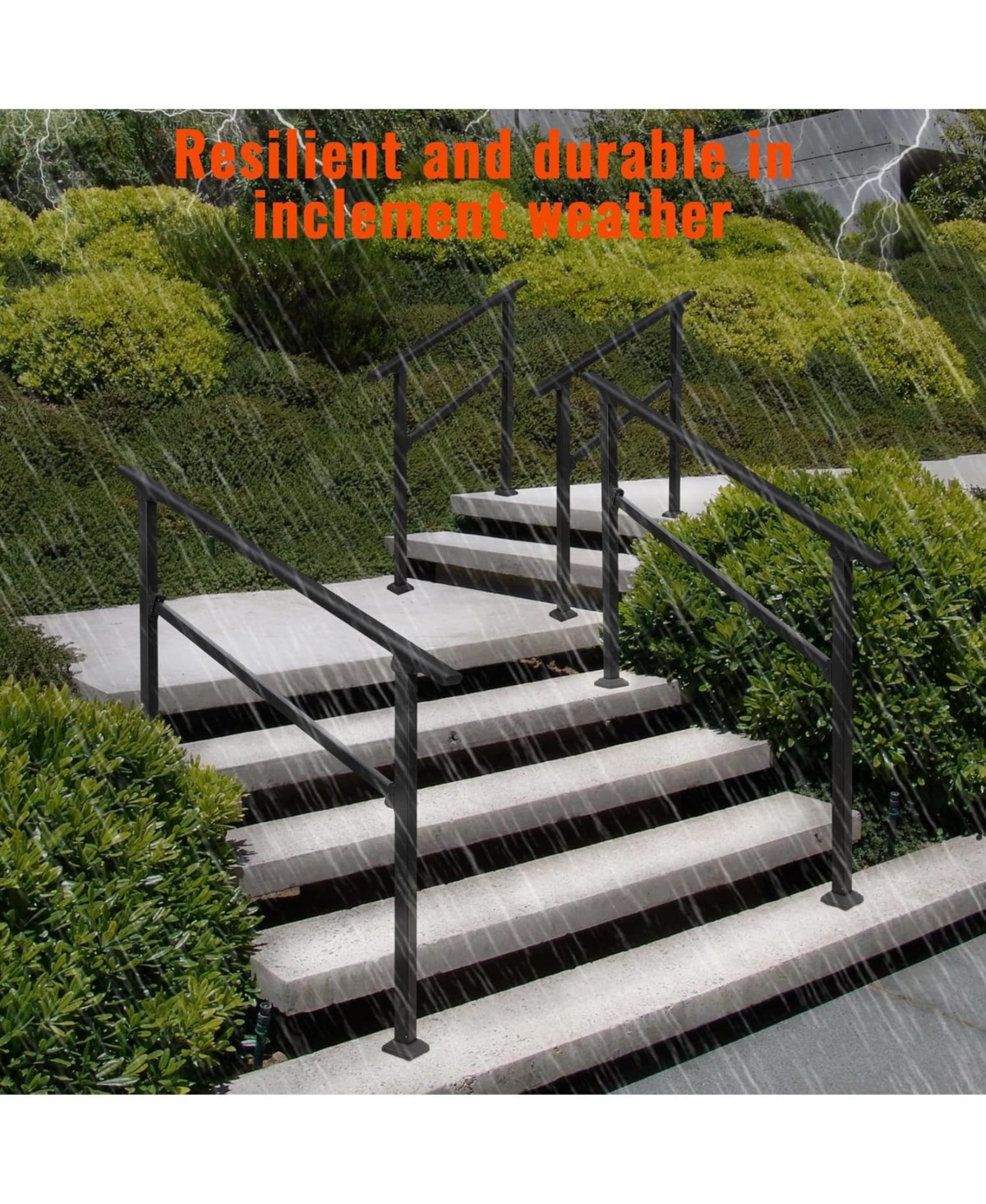 gaomon 6-Step Outdoor Stair Railing Aluminium Alloy Handrail for Concrete and Wooden Steps with Non-Slip Grip Installation