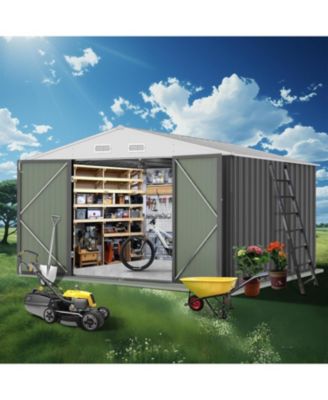 Waterproof Outdoor Metal Storage Shed Kit With Updated Frame Structure And Lockable Double Door For Backyard Garden Patio Use