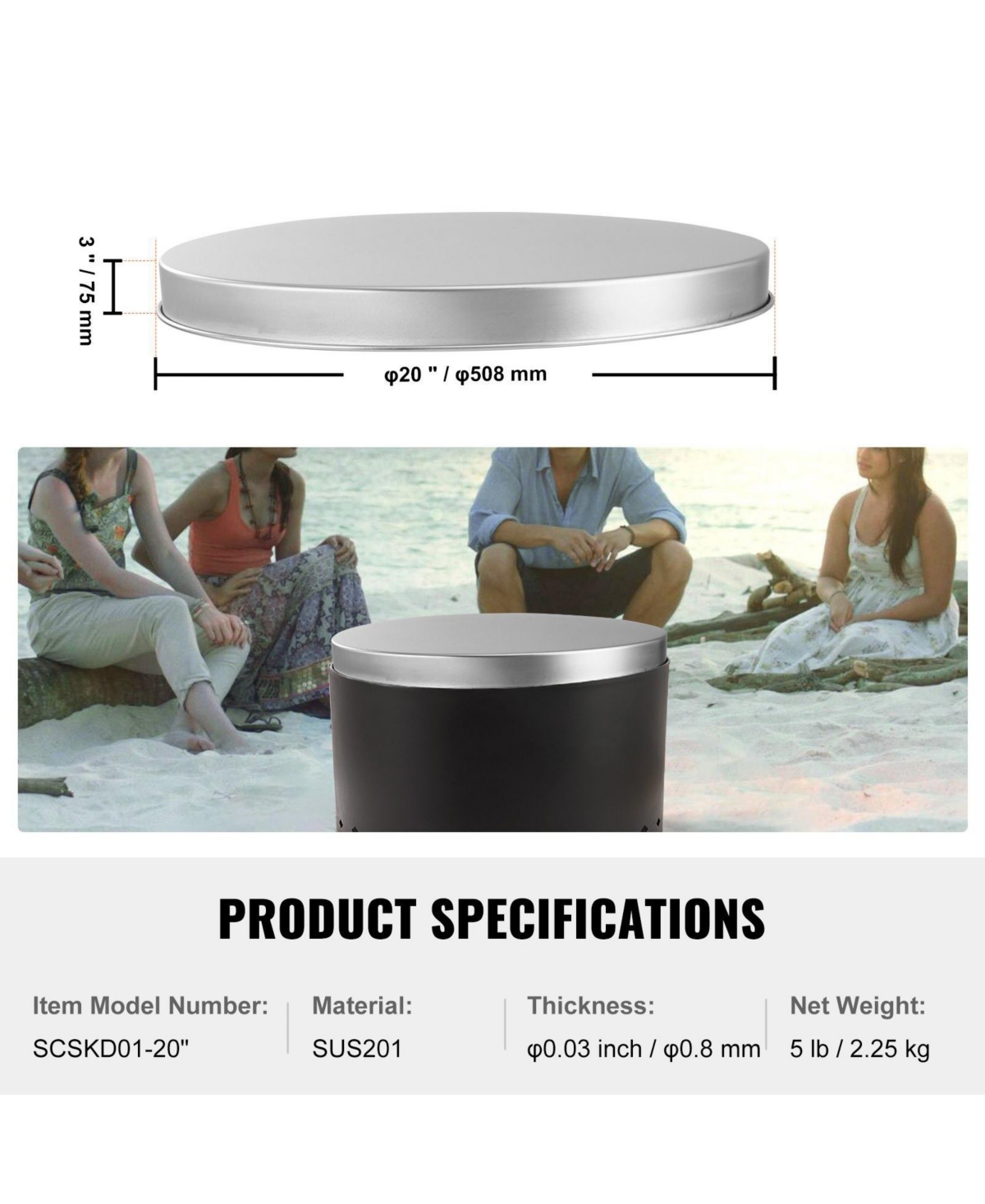Cozito Fire Pit Cover Lid, Portable SUS304 Stainless Steel Spark Screen