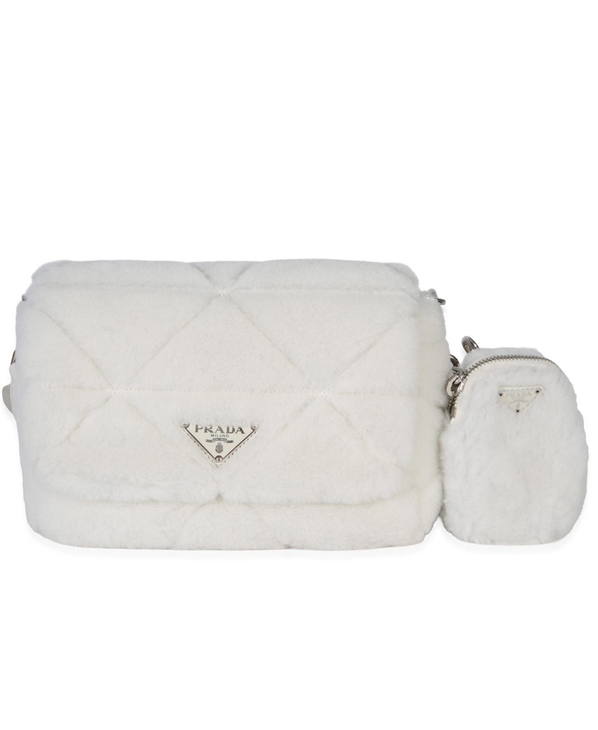 Pre-Owned Prada White Shearling Patchwork System Flap Bag - White