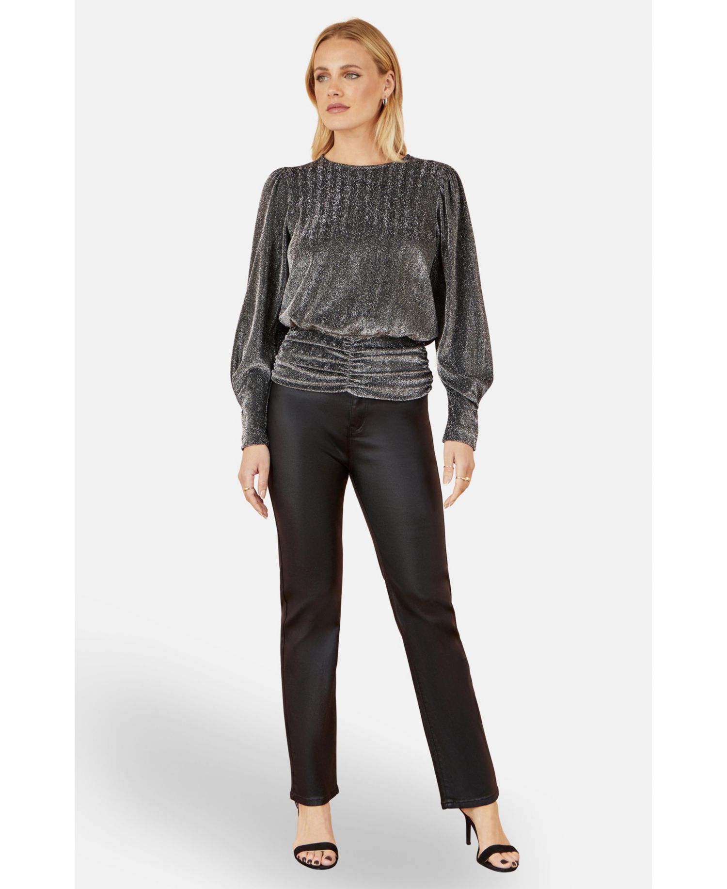 Women's Metallic Stretch Ruched Hem Top