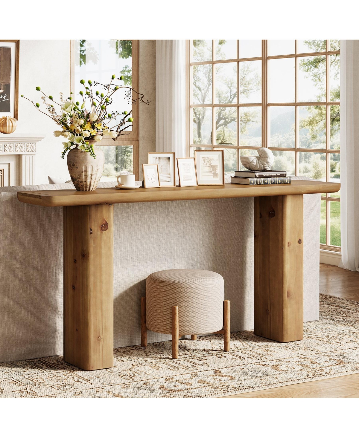 Slickblue Solid Wood Sofa Console Table with Sturdy Base for Behind Couch