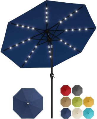 10FT Outdoor Table Solar Patio Umbrella with 32 LED Lights, UV Protection for Pool, Deck