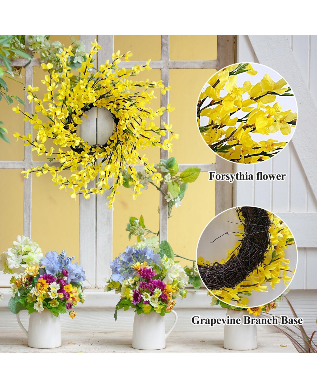 Gnuadz 20" Forsythia Grapevine Wreath Farmhouse Decor