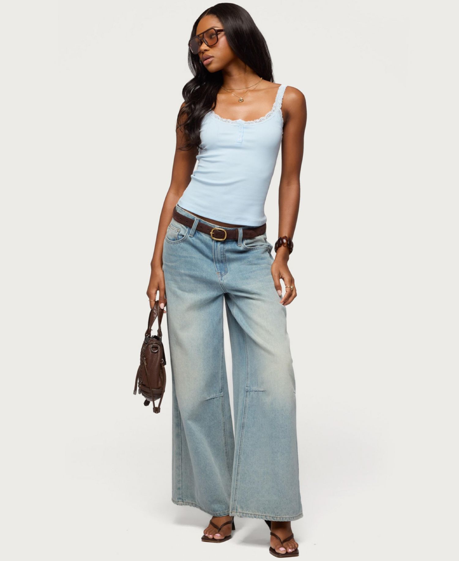 Women's Contrast Stitched Lacey Henley Top