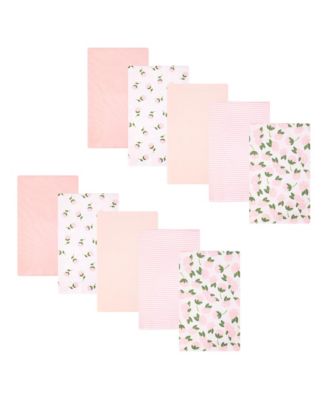 Hudson Baby Girl Cotton Poly Flannel Burp Cloths, One Size - Pink peony