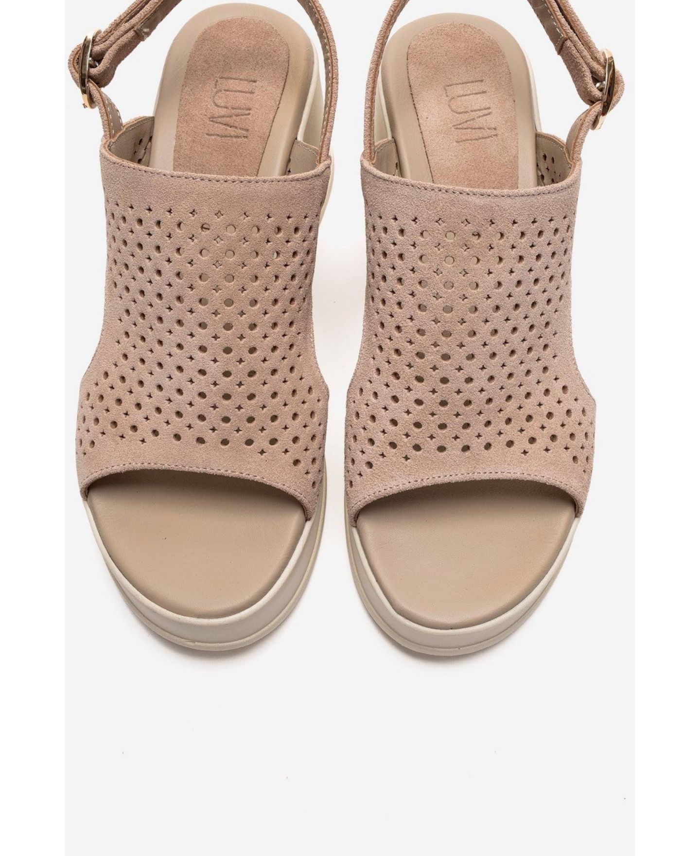 Женские сандалии Forever & Always Shoes Jadira Leather Wedge Sandal, цвет: Бежевый замшевый — фото 5