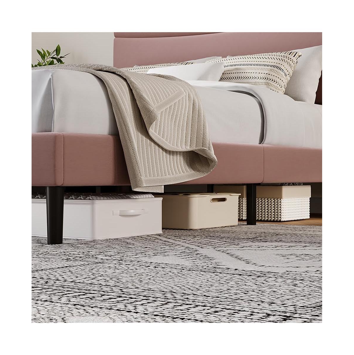 gaomon Queen Upholstered Bed Frame with Soft Pink Padded Headboard, Metal Slat Support, Noise-Free, Heavy-Duty