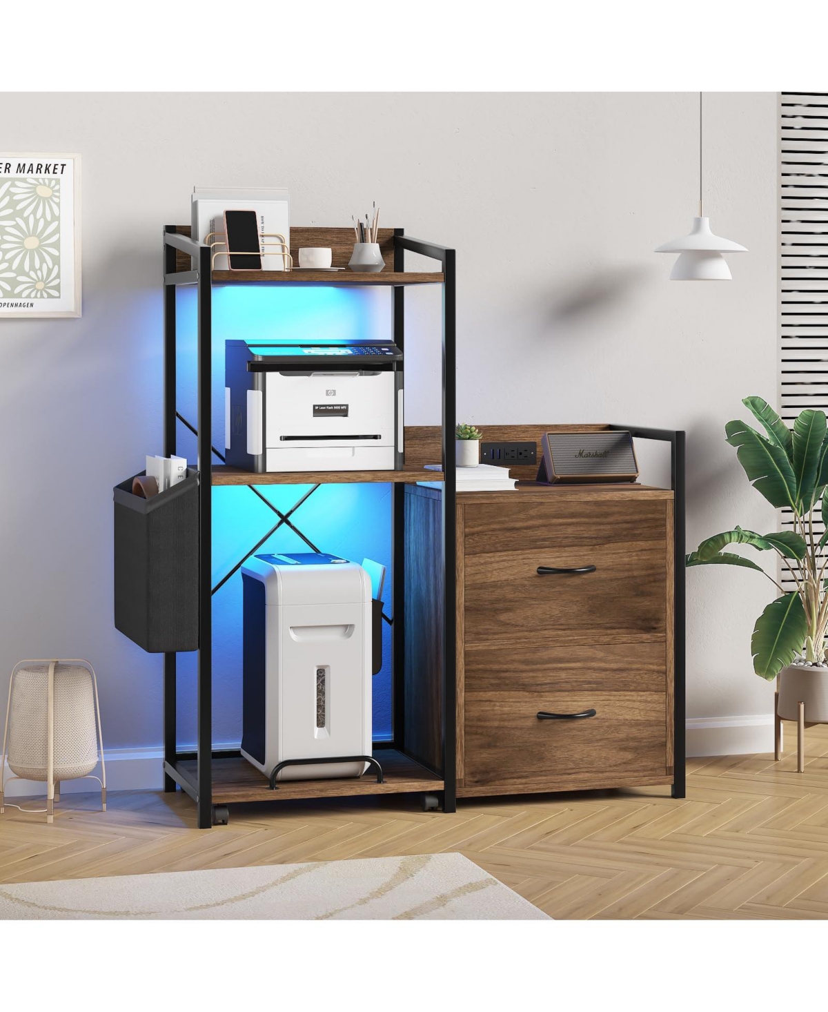 gaomon Mobile Printer Stand, Office Filing Cabinet with Power Outlet and Usb Charging Port