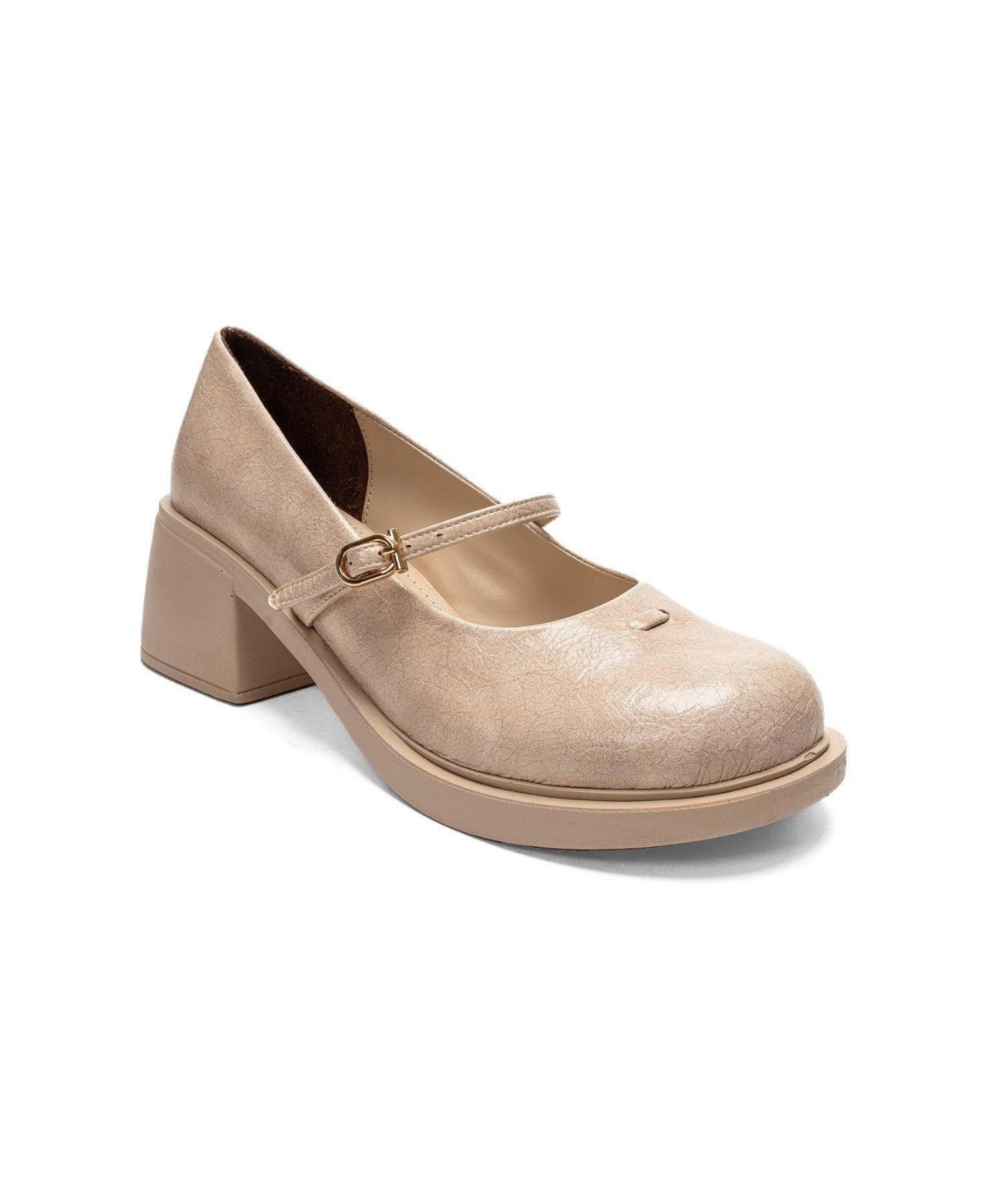 Prologue Shoes Women's Luanda Block Heel Mary Jane Shoes - Beige