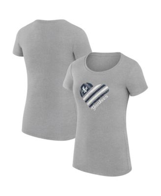 Women's Heather Gray New York Yankees Super-Slim Fit Lightweight Heart Graphic T-Shirt