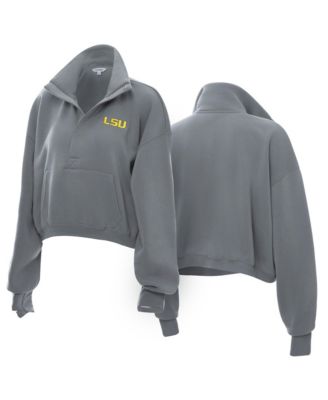 Women's Gray LSU Tigers Cropped Powerhouse Half-Snap Sweatshirt
