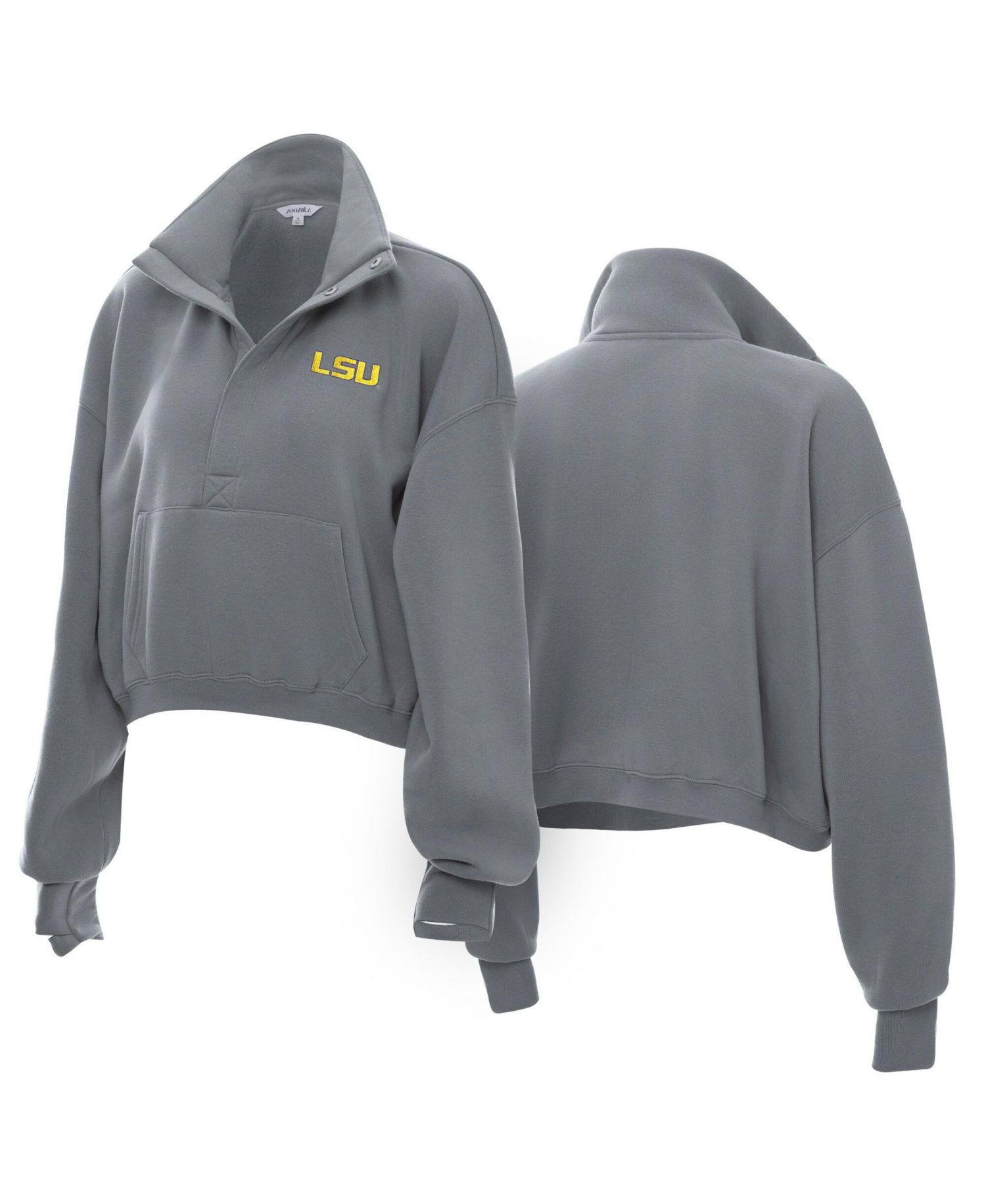 Women's Gray LSU Tigers Cropped Powerhouse Half-Snap Sweatshirt