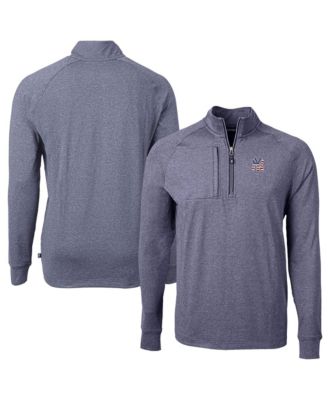 Men's Heather Navy New York Yankees Americana Logo Big & Tall Adapt Eco Knit Stretch Quarter-Zip Pullover Sweatshirt