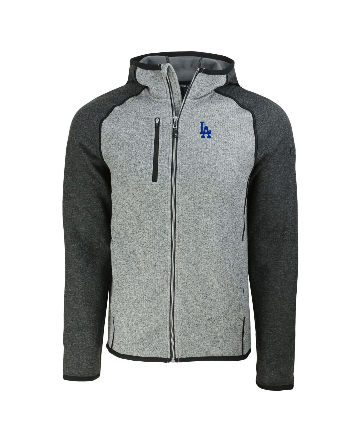 Мужская куртка Cutter & Buck Heather Charcoal/Heather Gray Los Angeles Dodgers Mainsail Full-Zip Hooded — фото 2