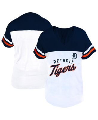 Women's Profile White/Navy Detroit Tigers Plus Size Two-Stripe V-Neck T-Shirt