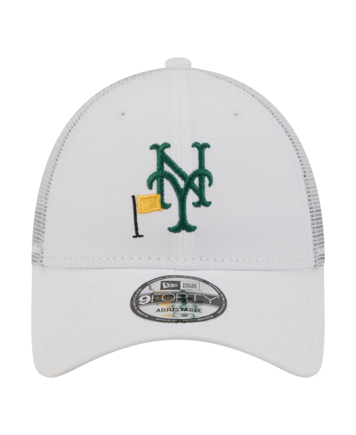 Men's White New York Mets Flag 9FORTY Trucker Adjustable Hat