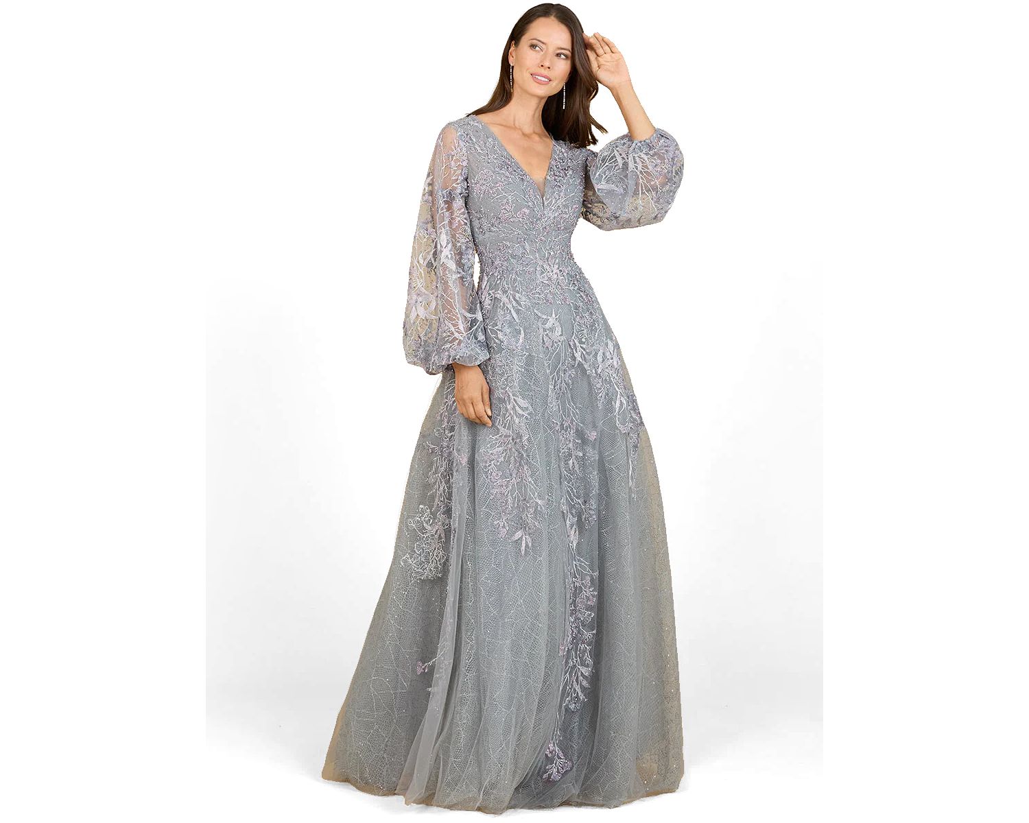 Women's V Neckline Balloon Sleeve Gown