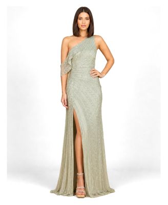 Women's Beaded One Shoulder Dress with Train