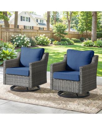 Swivel Patio Wicker Chairs Set of 2, High Back Outdoor Swivel Patio Rattan Chairs with 4" Thick Cushions for Bistro Balcony Porch Deck Yard