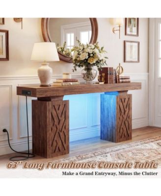 63" Entry Table with Charging Station, Console Table with RGB LED Light