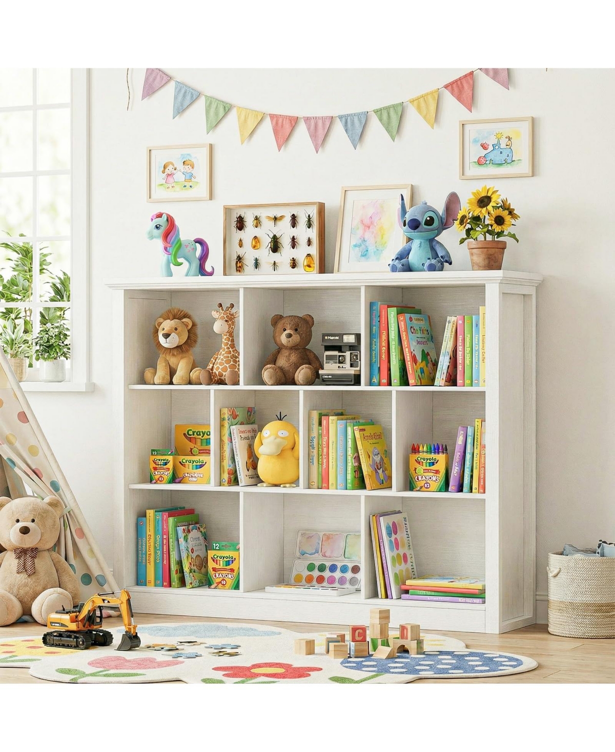 Aheaplus 10 Cubes Storage Bookshelf, Floor Standing Bookcase