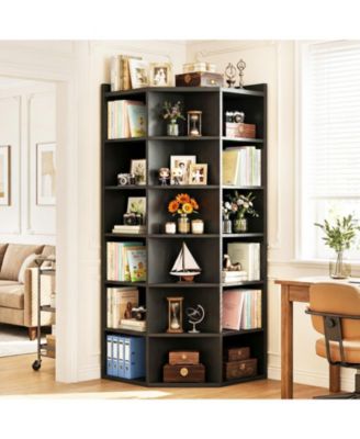 6-Tier Corner Bookcase Cabinet with 18 Cubbies, Corner Bookshelf with Open Storage Cabinet