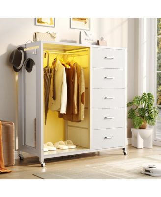 45-Inch Rolling Dresser with Mirror, Closet Organizer with 5 Fabric Drawers and Charging Station