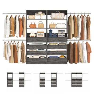 Closet System with 8 Wooden Drawers and 4 Hanging Rods, Wooden Closet Organizer