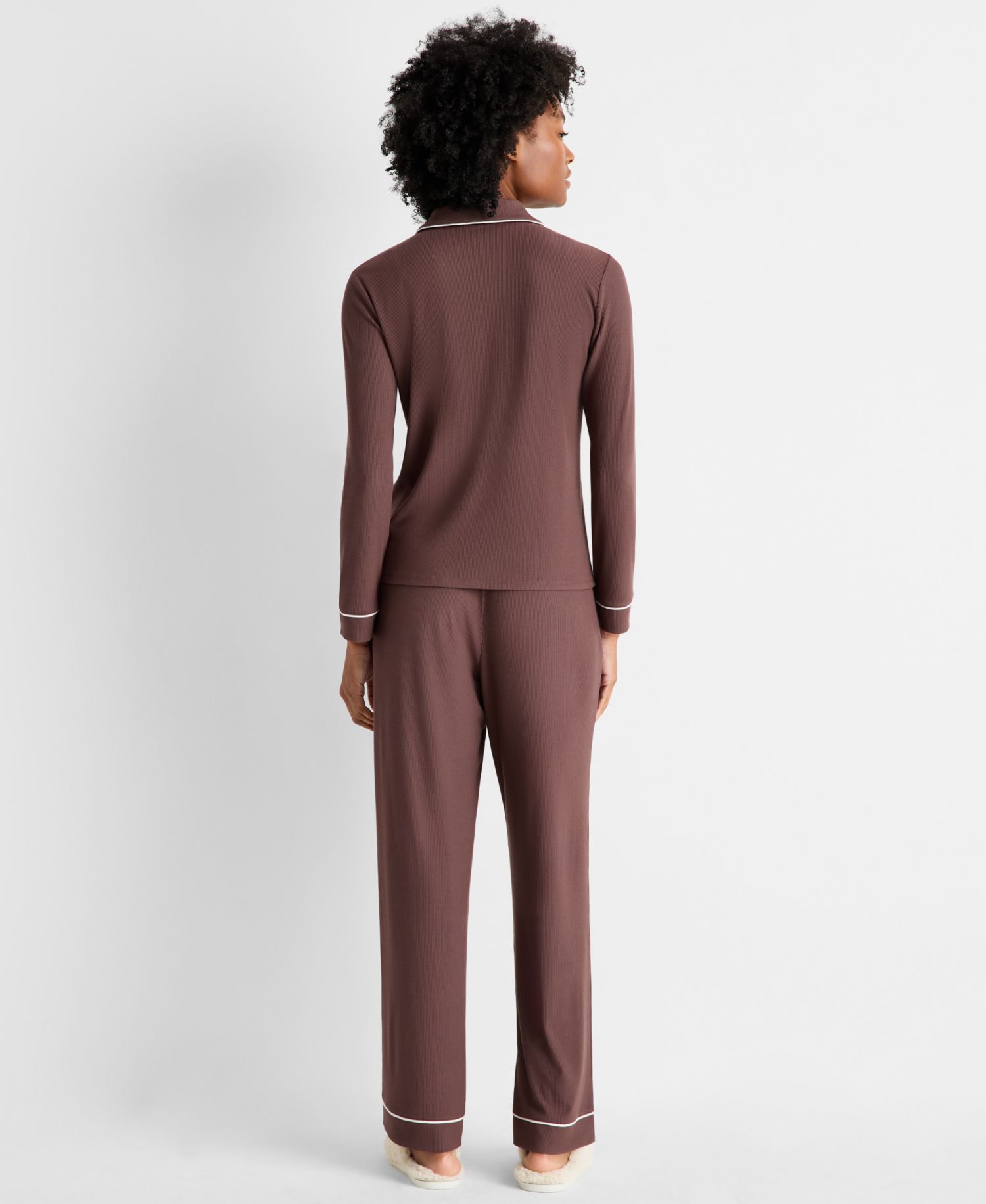 Women's 2-Piece Packaged Ribbed Notched-Collar Pajama set XS-3X