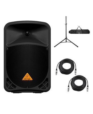 Eurolive  300W 2-Way Powered PA Speaker System, Bundle with Speaker Stand and  Microphone Cable