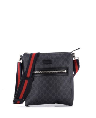 Pre-Owned Gucci - Medium Web Strap Front Zip Messenger Bag GG Coated Canvas Black