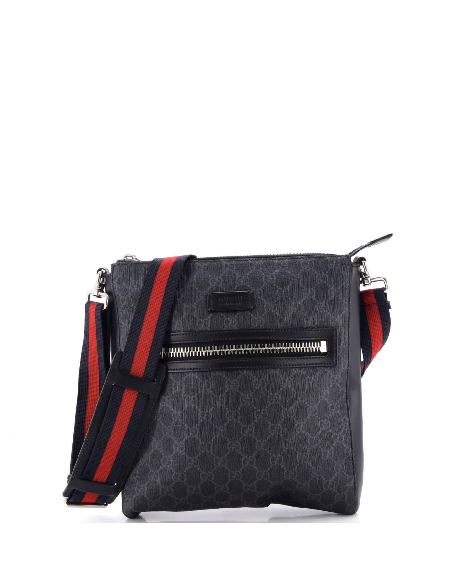 Medium Web Strap Front Zip Messenger Bag GG Coated Canvas
