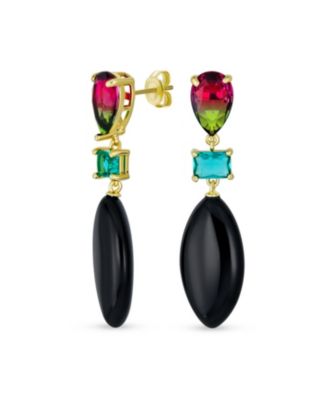 Fashion Tri Color Multi-Tier Statement Rhombus Teardrop Dangling Earrings