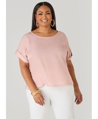 Plus Size Chambray Dolman Blouse with Side Vents