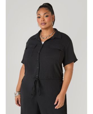 Plus Size Drawstring Cropped Shirt